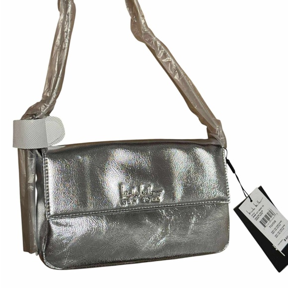 Nicole Miller Shoulder Bag Silver Metallic Faux Leather NWT Crossbody Purse - Picture 1 of 16